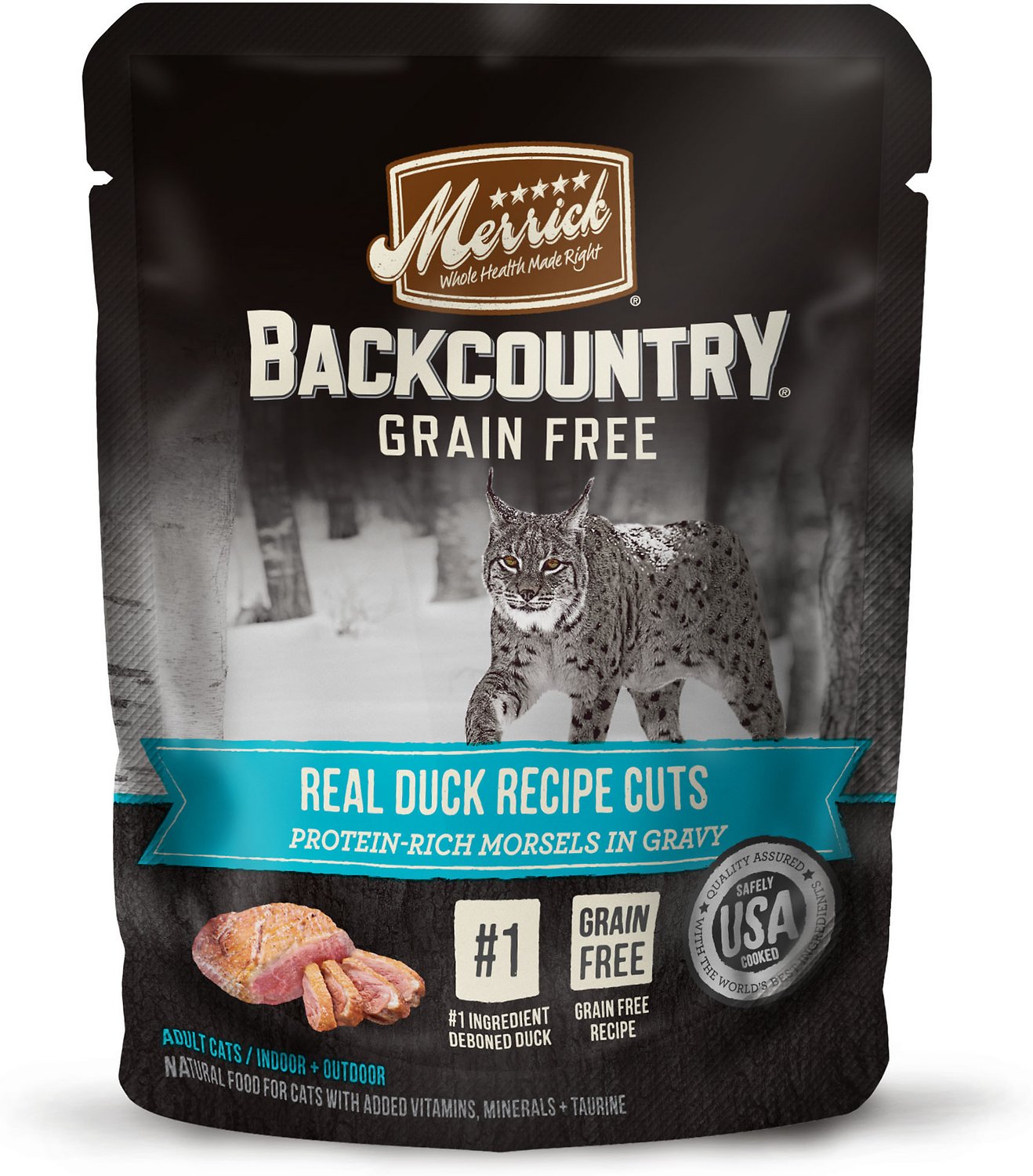 Merrick Backcountry Grain-Free Morsels in Gravy Real Duck Recipe Cuts Cat Food Pouches, 3-oz