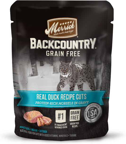Merrick Backcountry Grain-Free Morsels in Gravy Real Duck Recipe Cuts Cat Food Pouches, 3-oz
