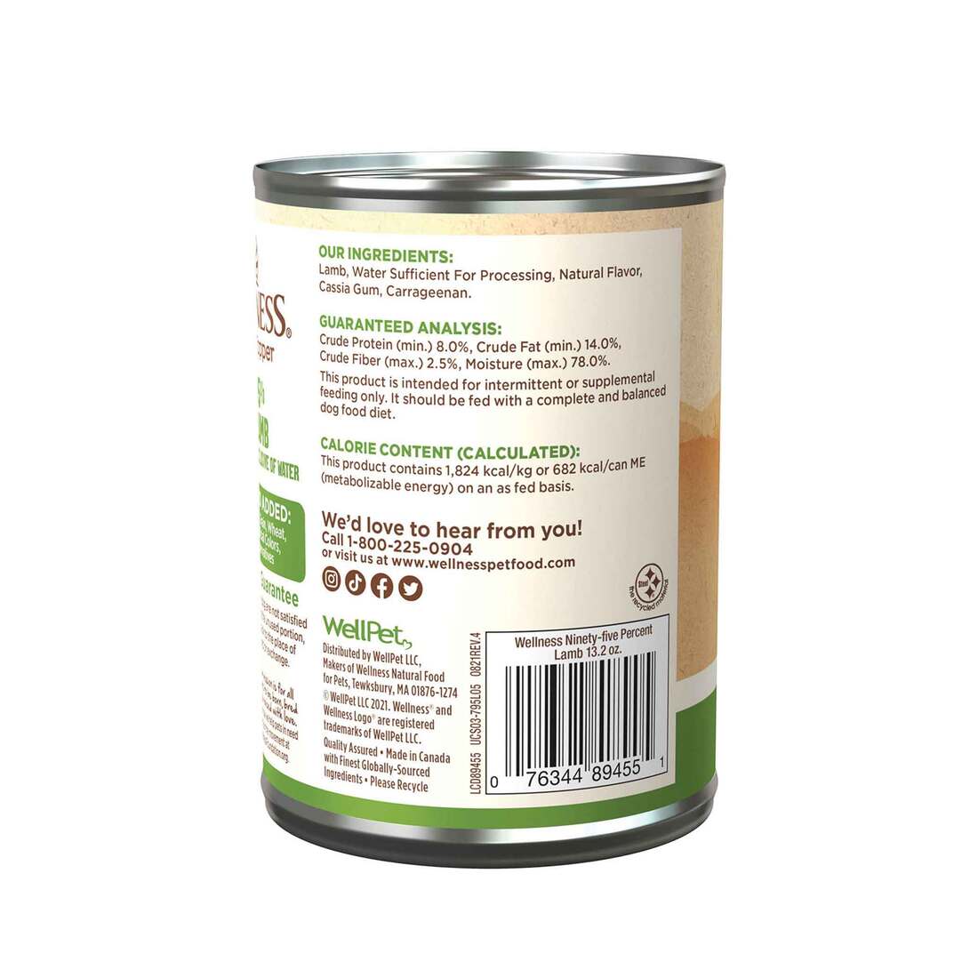 Wellness® 95% Lamb Natural Wet Grain Free Canned Dog Food, 13.2-Ounce Can