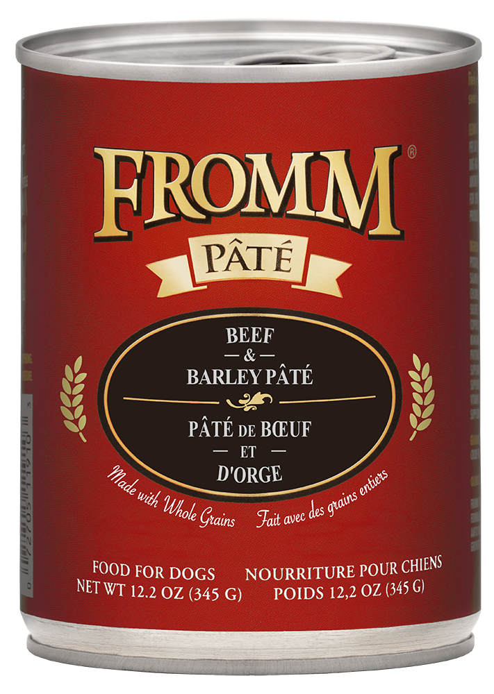Fromm® Beef & Barley Pate Finely minced beef cooked in broth with barley, potatoes, and carrots