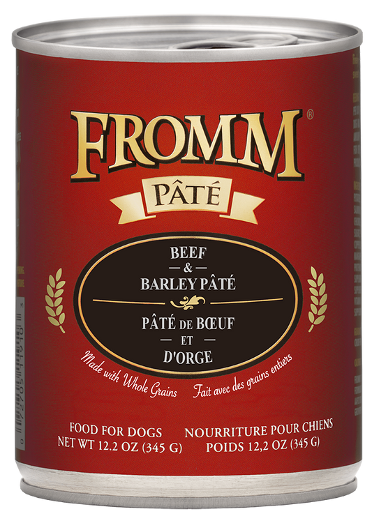 Fromm® Beef & Barley Pate Finely minced beef cooked in broth with barley, potatoes, and carrots